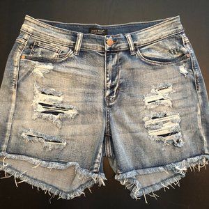 Judy Blue Denim Patch Distressed Mid-Rise Shorts By Judy Blue